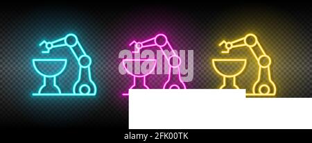 hydraulic arm, industrial arm neon icon set Stock Vector