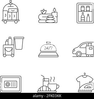 Hotel services linear icons set Stock Vector