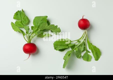 Two fresh radishes on white background, close up Stock Photo