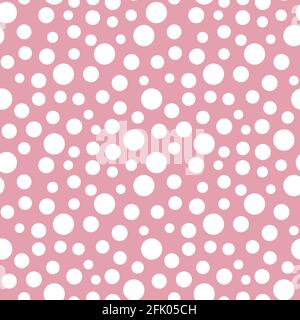 Abstract hand drawn polka dot seamless pattern retro white dot tracery on pink background irregular rhythm and size vector illustration Stock Vector