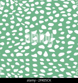 Abstract hand drawn spots seamless pattern white blotch tracery on green background irregular rhythm and size vector illustration Stock Vector