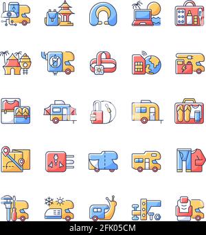 Nomadic vacations RGB color icons set Stock Vector