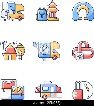 Roadtrip RGB color icons set Stock Vector