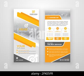 Double-sided DL flyer design. Brochure or flyer template. Layout with modern elements and photo space. Stock Vector