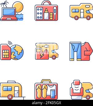 Travel RGB color icons set Stock Vector