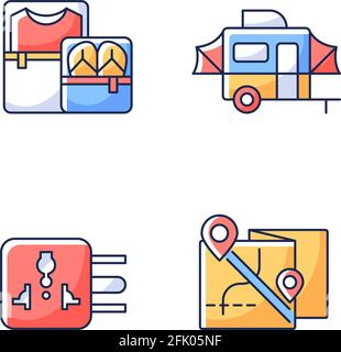 Traveler pack RGB color icons set Stock Vector