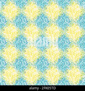 Vector Mediterranean mosaic style stipple paint seamless pattern background. Geometric texture with dotted diamond shapes, stippled motifs. Blue Stock Vector