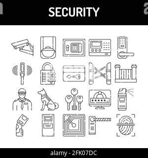 Security line icons set. Isolated vector element. Outline pictograms for web page, mobile app, promo. Editable stroke. Stock Vector