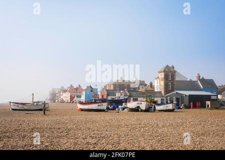 Aldeburgh beach Suffolk, view at dawn of the shingle beach at Aldeburgh in Suffolk, England, UK. Stock Photo