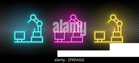 hydraulic arm, industrial arm neon icon set Stock Vector