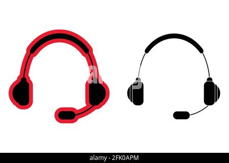 Wireless gaming headphones with a microphone icon set Stock Vector
