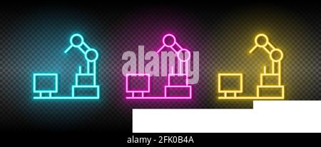 hydraulic arm, industrial arm neon icon set Stock Vector