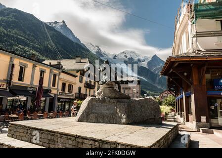 Statue of Gabriel Michel Paccard, Alps, Chamonix, France, Europe Stock Photo