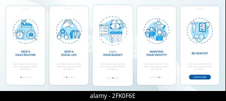 Job transition tips onboarding mobile app page screen with concepts Stock Vector