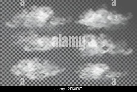 Cloud in realistic style on transparent background. Abstract clouds set. Vector design template. Stock Vector