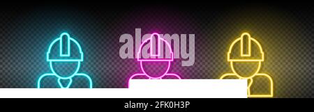 architect, construction worker neon icon set Stock Vector