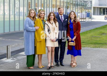 Eindhoven, Netherlands. 27th Apr, 2021. King Willem-Alexander celebrates his birthday in Eindhoven at the Tech Campus with Queen Maxima and the princesses Amalia, Alexia and Ariane during King's Day 2021. The king's birthday will be celebrated digitally because of the corona measures. Netherlands on April 27, 2021. Photo by Robin Utrecht/ABACAPRESS.COM Credit: Abaca Press/Alamy Live News Stock Photo