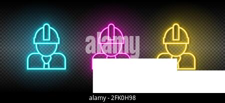 architect, construction worker neon icon set Stock Vector