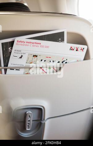 Safety & emergency instruction / guide card during a flight in a ...