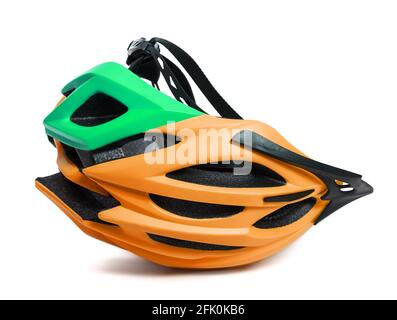 Multicolor bicycle helmet upside down isolated on white background Stock Photo