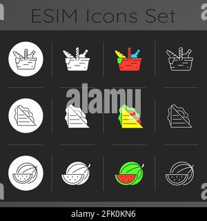 Outdoor social gathering dark theme icons set Stock Vector