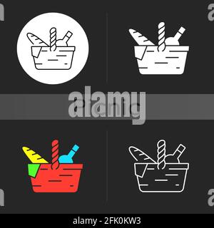 Picnic basket dark theme icon Stock Vector