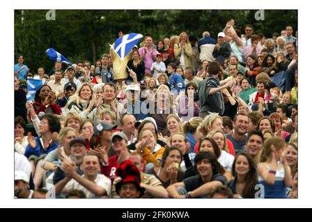 Support for Andrew Murray on Murray Mount (Henman Hill) Murray was playing against David Nalbandian.pic David Sandison 25/6/2005 Stock Photo