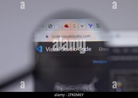 New York, USA - 26 April 2021: Visual Studio Code logo close-up on website page, Illustrative Editorial Stock Photo