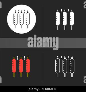 Grilled sausages dark theme icon Stock Vector