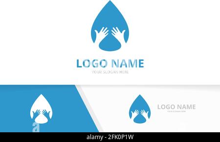 Vector water and hands logo combination. Unique embrace logotype design template. Stock Vector