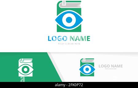 Vector eye and book logo combination. Unique vision and bookstore logotype design template. Stock Vector