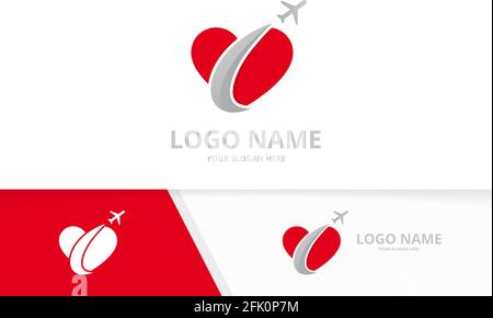 Vector heart and rocket logo combination. Love airplane logotype design template. Stock Vector