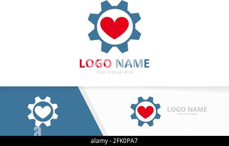 Vector heart and gear logo combination. Unique mechanic love logotype design template. Stock Vector