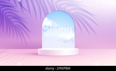 Product display podium decorated with realistic cloud on pastel background Stock Vector