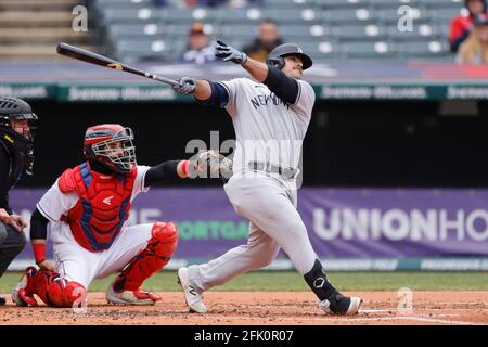 CLEVELAND, OH - APRIL 25: Mike Ford (36) of the New York Yankees celebrates  with Rougned Odor (18) after hitting a solo home run to right field in the  Stock Photo - Alamy