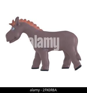 Brown rubber donkey on white background. Children's toy. 3d rendering Stock Photo