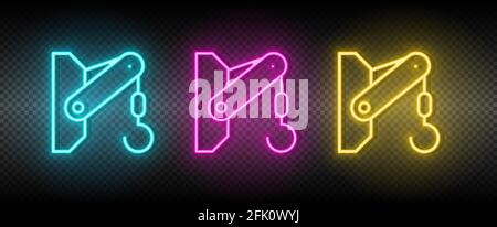 container lifter, crane hook neon icon set Stock Vector