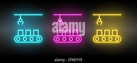 hydraulic arm, industrial arm neon icon set Stock Vector