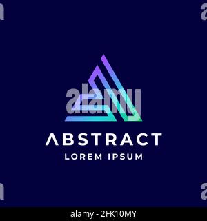 Abstract Vector Sign, Emblem or Logo Template. Colorful Gradient Geometry Labyrinth Pyramid Letter A Like with Modern Typography. Isolated Stock Vector