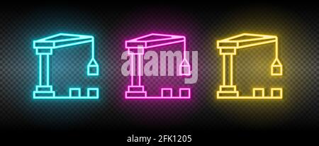 container crane, crane machine neon icon set Stock Vector