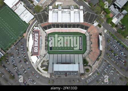 An aerial view of Reser Stadium on the campus of Oregon State, Friday, April 23, 2021, in Corvalis, Ore. The stadium is the home of the Oregon State B Stock Photo