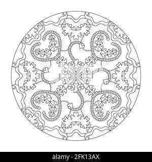 Mandala coloring page. Abstract background with hearts. Art Therapy. Anti-stress. Vector illustration black and white. Stock Vector