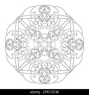 Mandala coloring page. Abstract background with hearts. Art Therapy. Anti-stress. Vector illustration black and white. Stock Vector