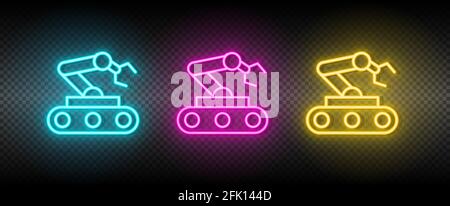 hydraulic arm, industrial arm neon icon set Stock Vector