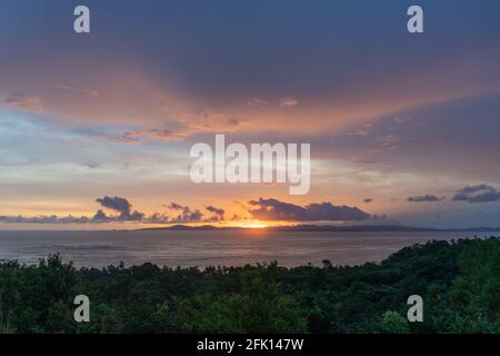 PANAMá, PANAMA - Apr 25, 2021: Beach sunset from hill in panama shore Stock Photo