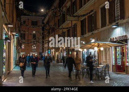 Via Frattina street at night decorated with christmas lights Rome, Lazio, Italy, Europe Stock Photo