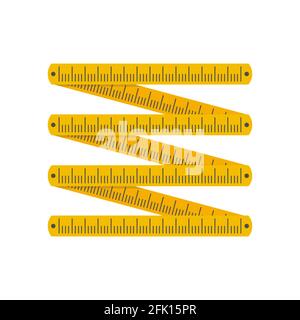 Yellow folding rule. Zigzag shape. Flat style vector illustration isolated on white background. Stock Vector