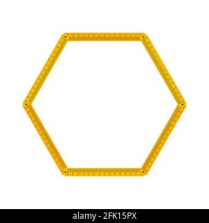 Hexagonal frame made from yellow folding rule. Flat style vector illustration isolated on white background. Stock Vector