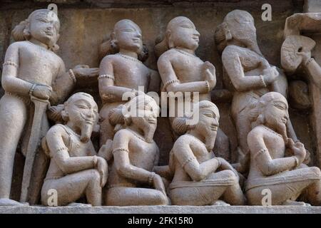 Detail of the Lakshmana Temple in Khajuraho, Madhya Pradesh, India. Forms part of the Khajuraho Group of Monuments, a UNESCO World Heritage Site. Stock Photo