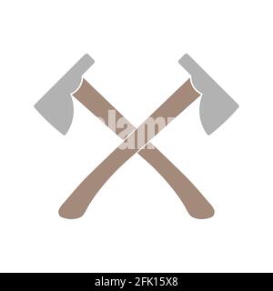 Crossed axes emblem. Flat style vector illustration isolated on white background. Stock Vector
